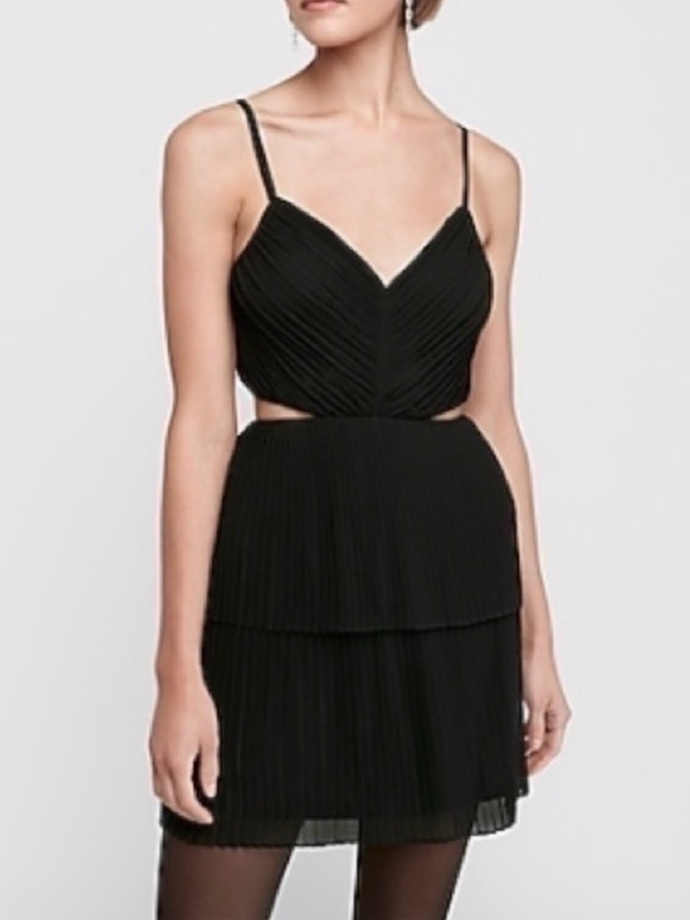 Express Black Pleated Spaghetti-Strap Mini Dress